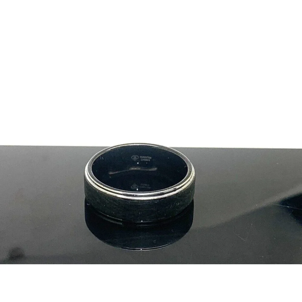 Men's Wedding Band Black Silver Tungsten Carbide 8mm Engagement Ring Size 12.5